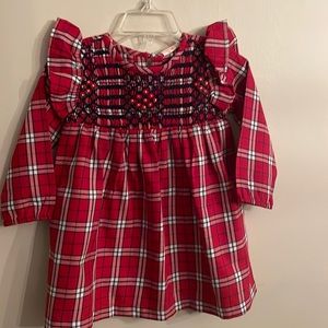 Masala Baby, size 6-12mos,  tartan smocked red plaid dress. 100% cotton.